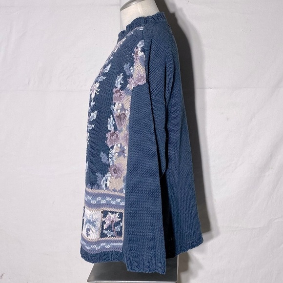 Vintage Brontë Knitted By Hand Ramie Cotton Floral Crew Neck Sweater S - Picture 3 of 11